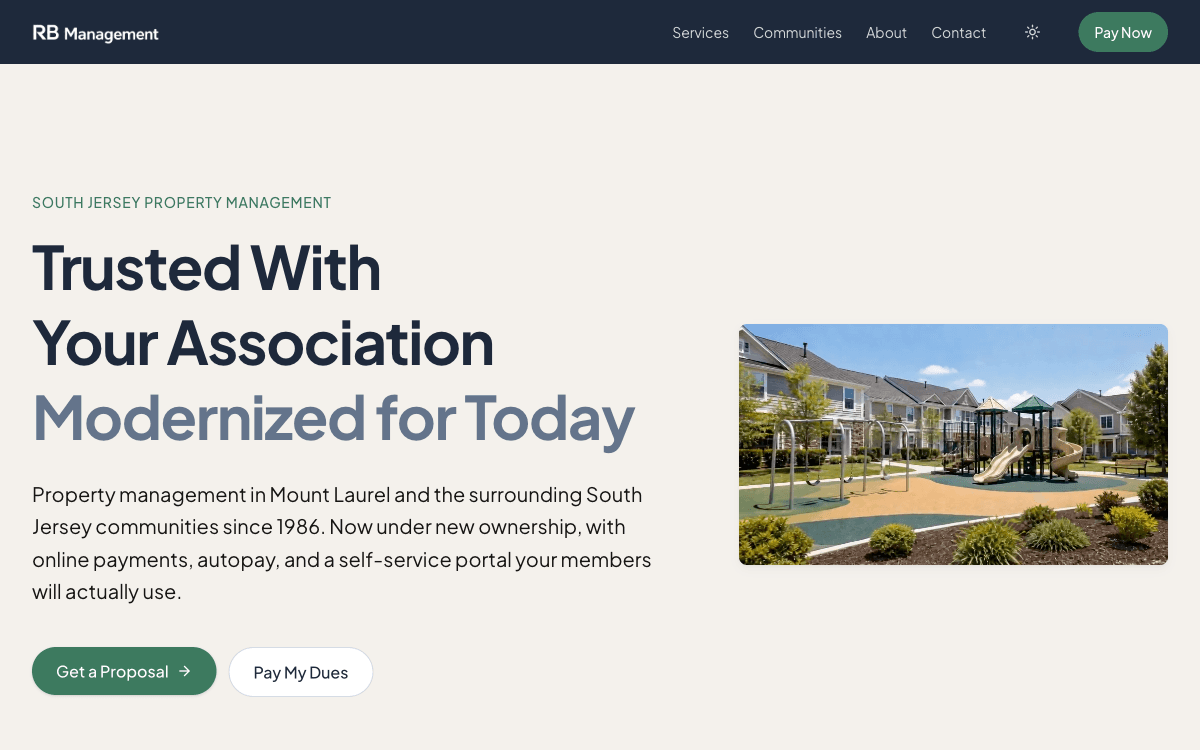 RB Management property management platform dashboard