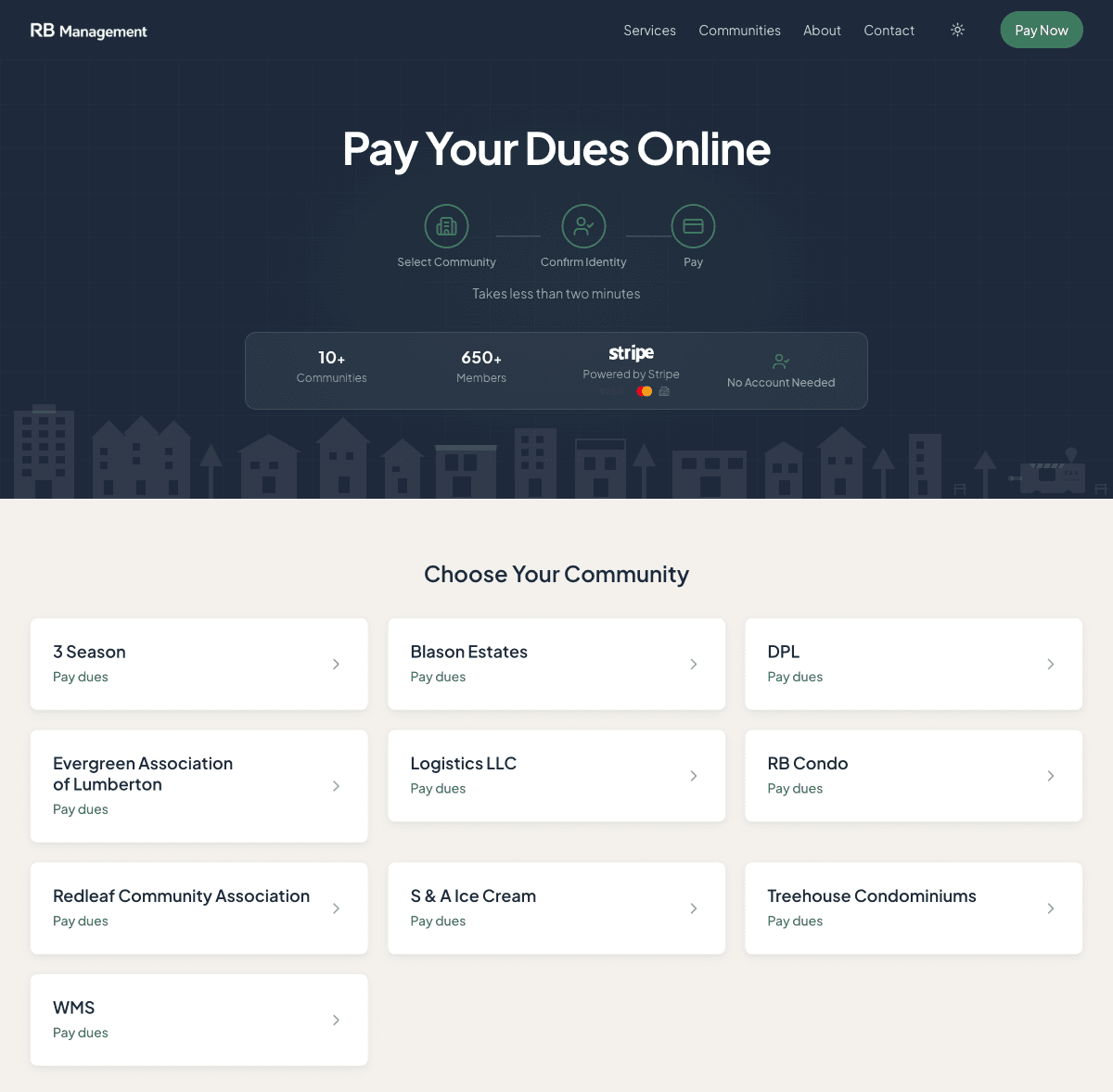 RB Management member dues payment portal